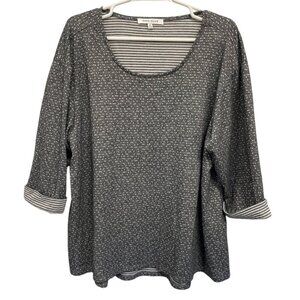 Rose+Olive Womens 2X Grey Polka Dot Tunic Top With Striped Cuffs